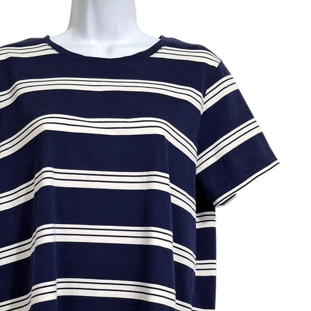 Lands End Womens T-Shirt M Tall Blue White Striped Cotton Nautical Preppy Top